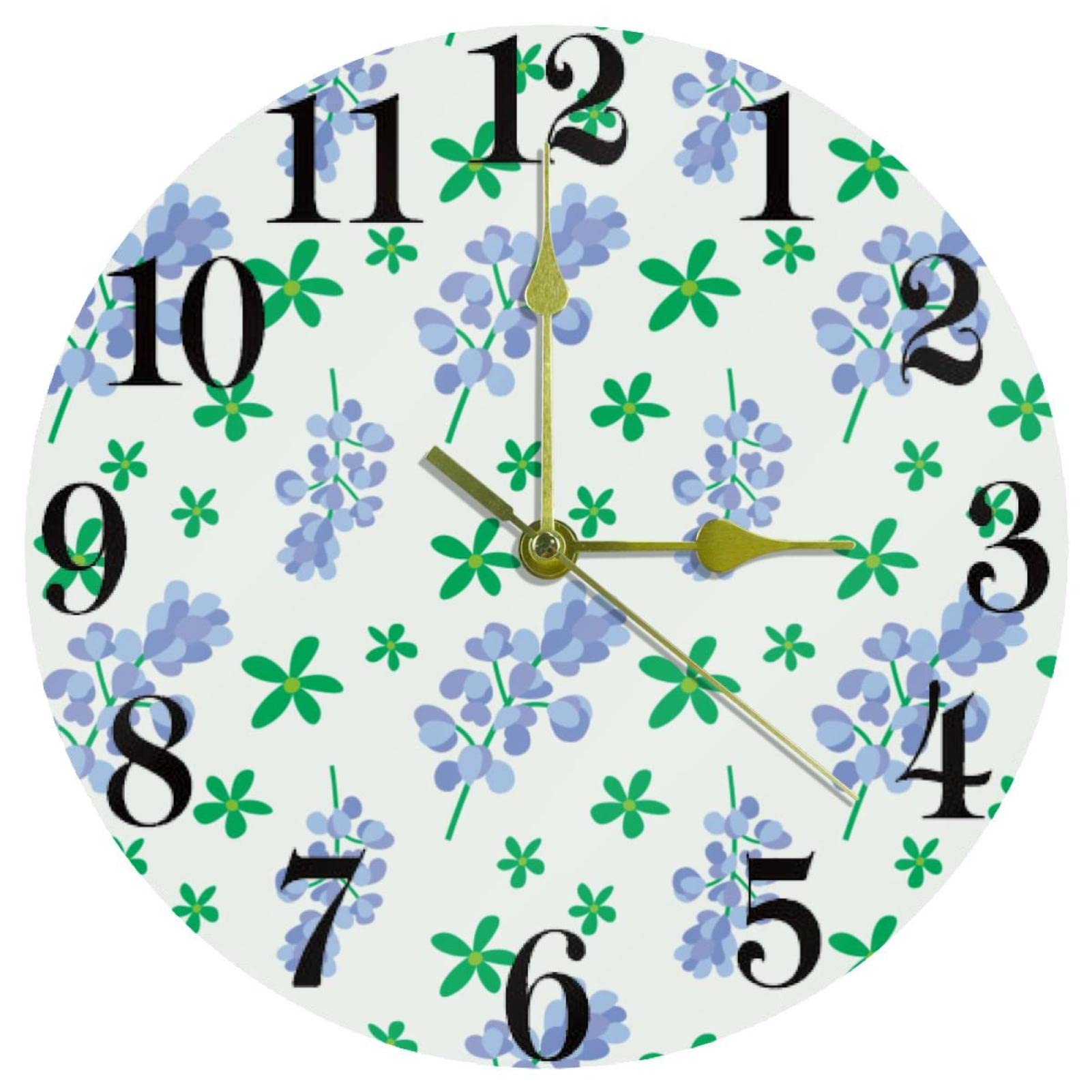 Horloge murale à quartz silencieuse Bluebonnet ronde à pile pour la maison