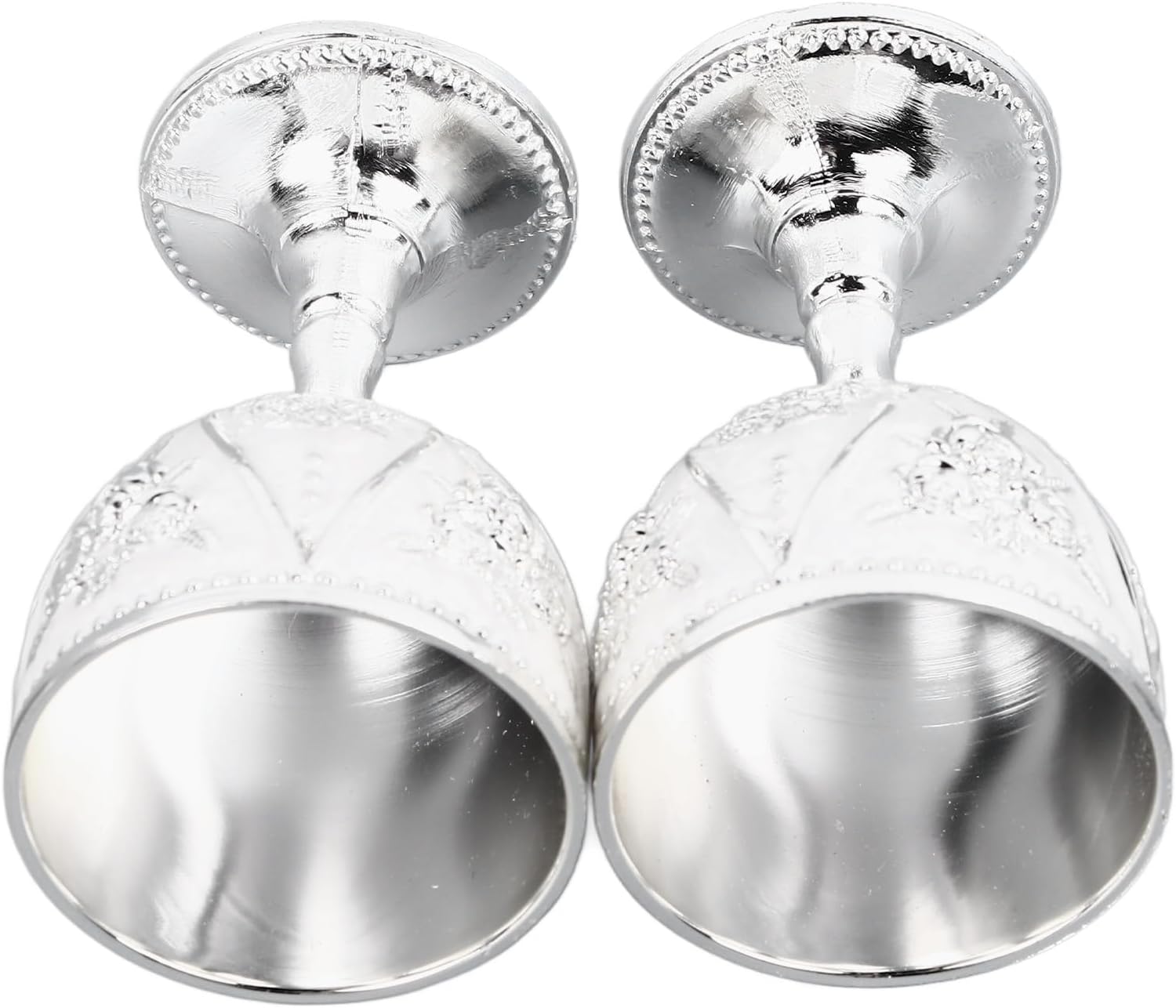 HERCHR 2PCS Vintage Chalice Goblet Set, Small Chalice Cup Metal Embossed Goblet Silver Wedding Communion Cup Flower Embossed Shot Glasses for Kitchen Home Bar Party Wedding Decoration