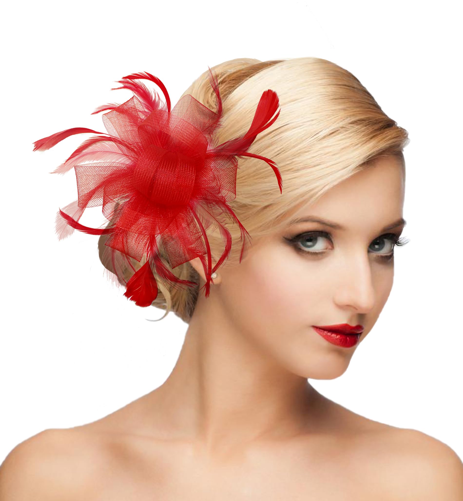 dressfanWomens Fascinator Hat Headpiece 20s Vintage Wedding Hair Accessories for Derby/Wedding/Cocktail/Tea Party