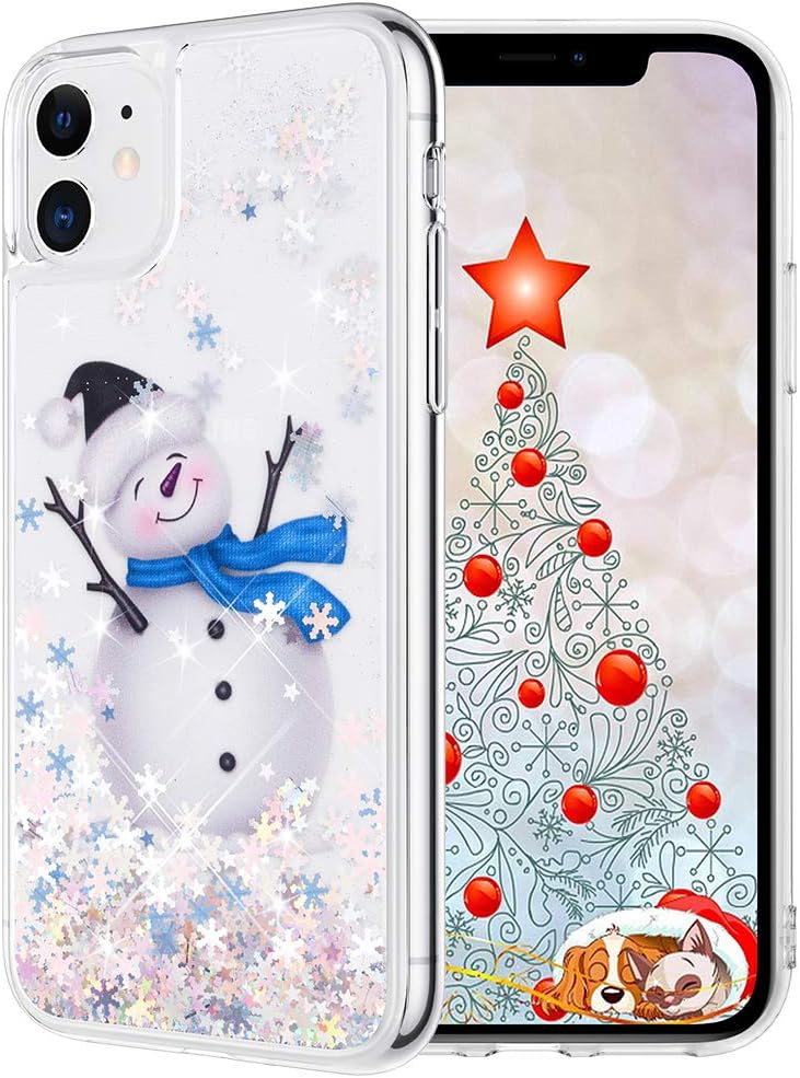MaxdaraChristmas Case for iPhone 11, Merry Christmas Snowman Pattern Glitter Liquid Bling Sparkle Cute Case for Girls Children Women Gifts Christmas Case for iPhone 11 6.1 inches(Snowman)