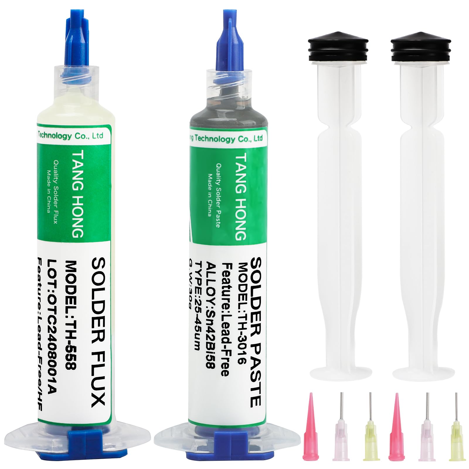 TANG HONG Solder Flux and Solder Paste Kit,10CC No Clean Solder Flux (1 PACK), Sn42%/Bi58% Lead Free Solder Paste 30g (1 PACK), 138℃ Solder Paste for Electronics,For Electronic Soldering