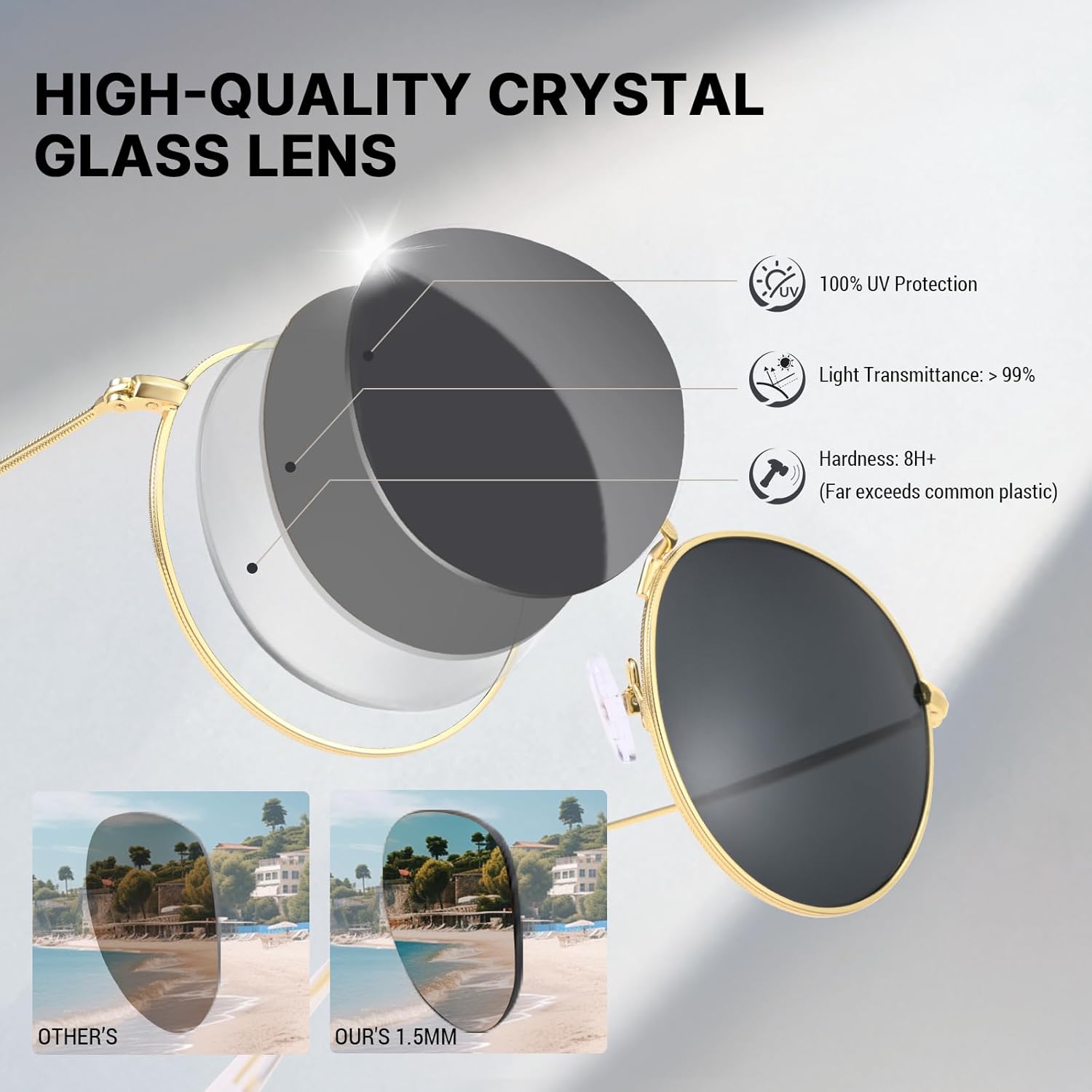 Pro Acme Round Sunglasses Glass Lens Metal Frame Retro Circle Sun Glasses for Women Men - Image 3
