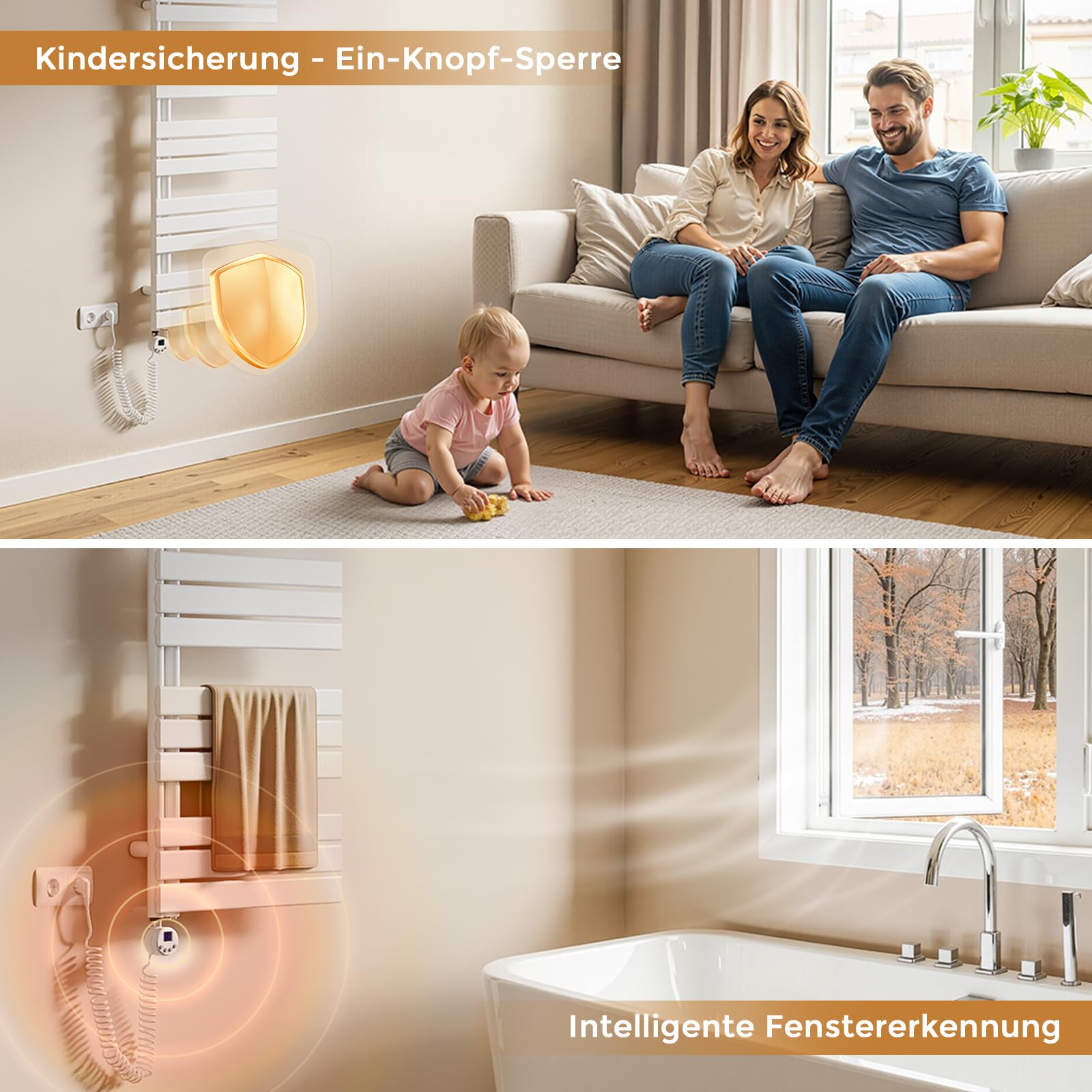 Heizstab für Badheizkörper 900W,heizstab badheizkörper mit Thermostat, WiFi-fähig, programmierbare Temperaturregelung, Edelstahl-Heizstab, geeignet für Handtuchheizkörper und Heizkörper, Weiß