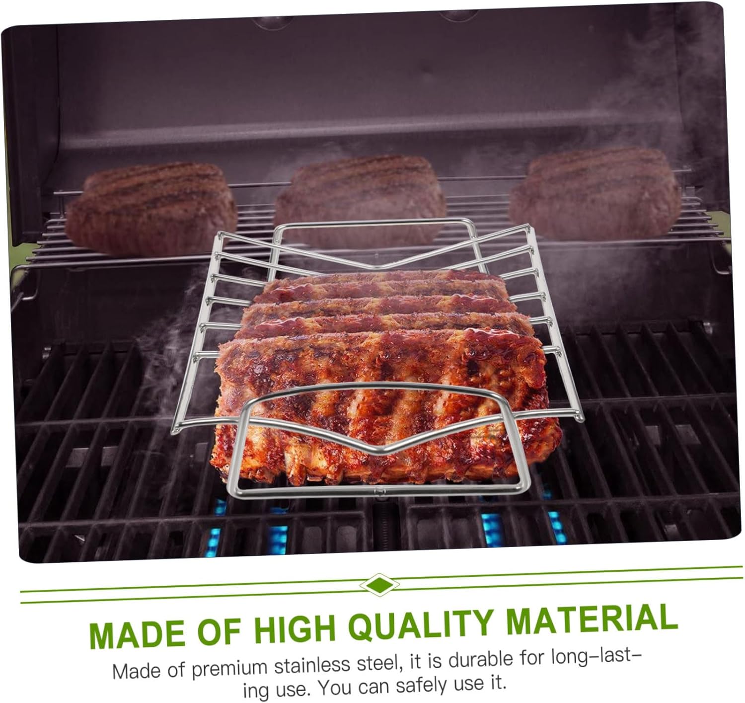 Portable BBQ Grill Rack Metal Rib Grill Rotisserie Stainless Steel Outdoor Rib Rack