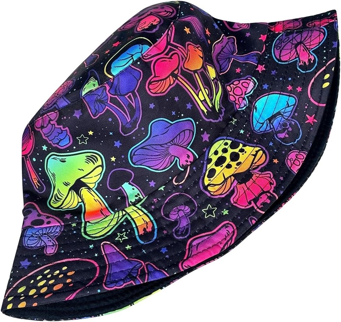 Dreamy Colorful Mushroom Bucket Hat, Reversible Sun, Foldable Stylish Cloche, All-Season, For Outdoor Activities