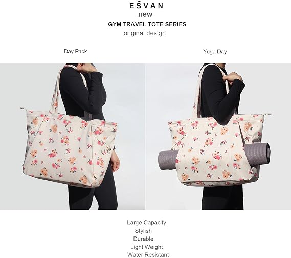 ESVAN Corduroy Yoga Tote Bag Gifts for Women Drawstring Yoga Mat Bag for Office Workout Travel Carryall Pilates Gym