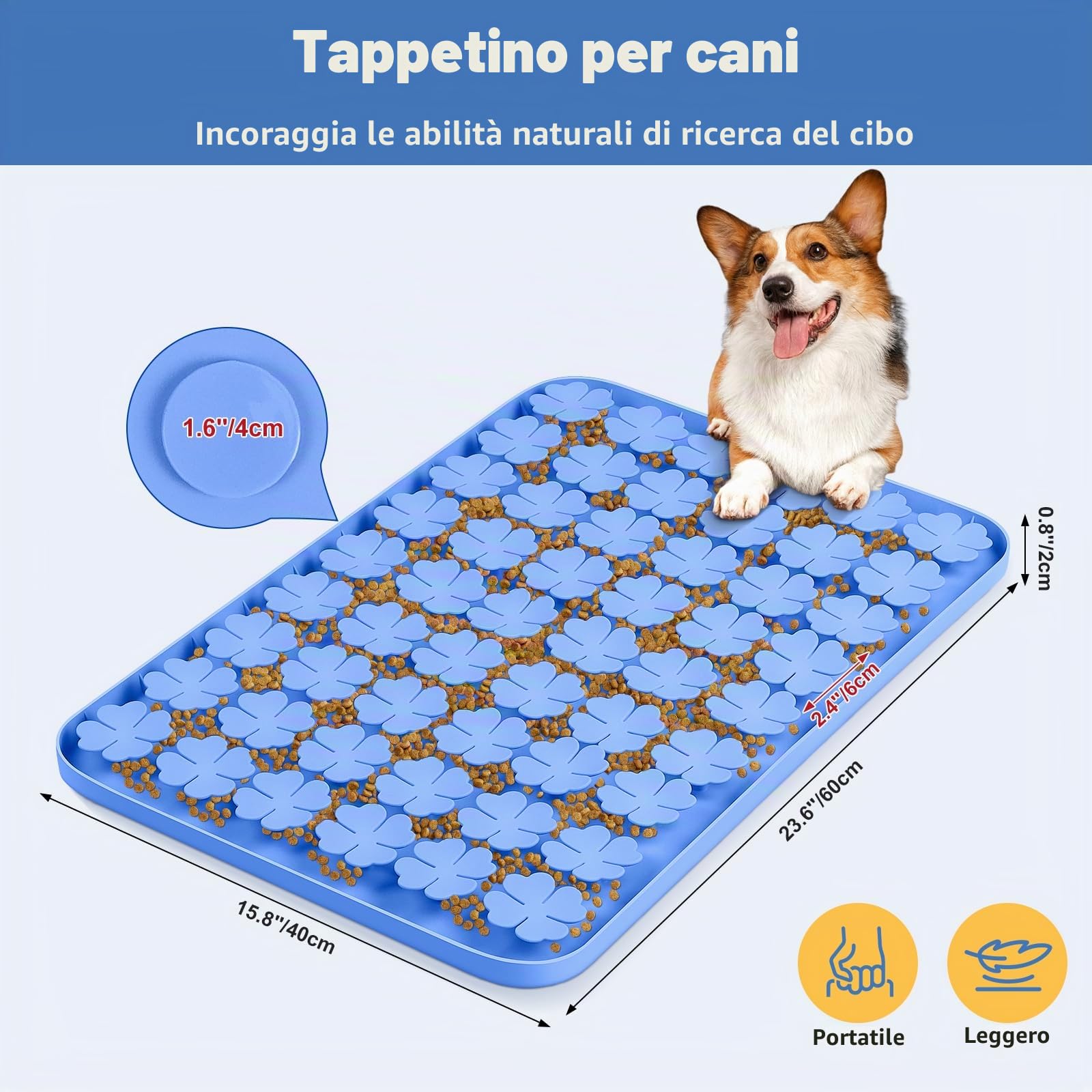 24''x16'' silicone tappetino interattivo per cani/gatti alimentazione lenta, favorisce la ricerca naturale del cibo, allenamento degli odori e mangiare lentamente (blu)
