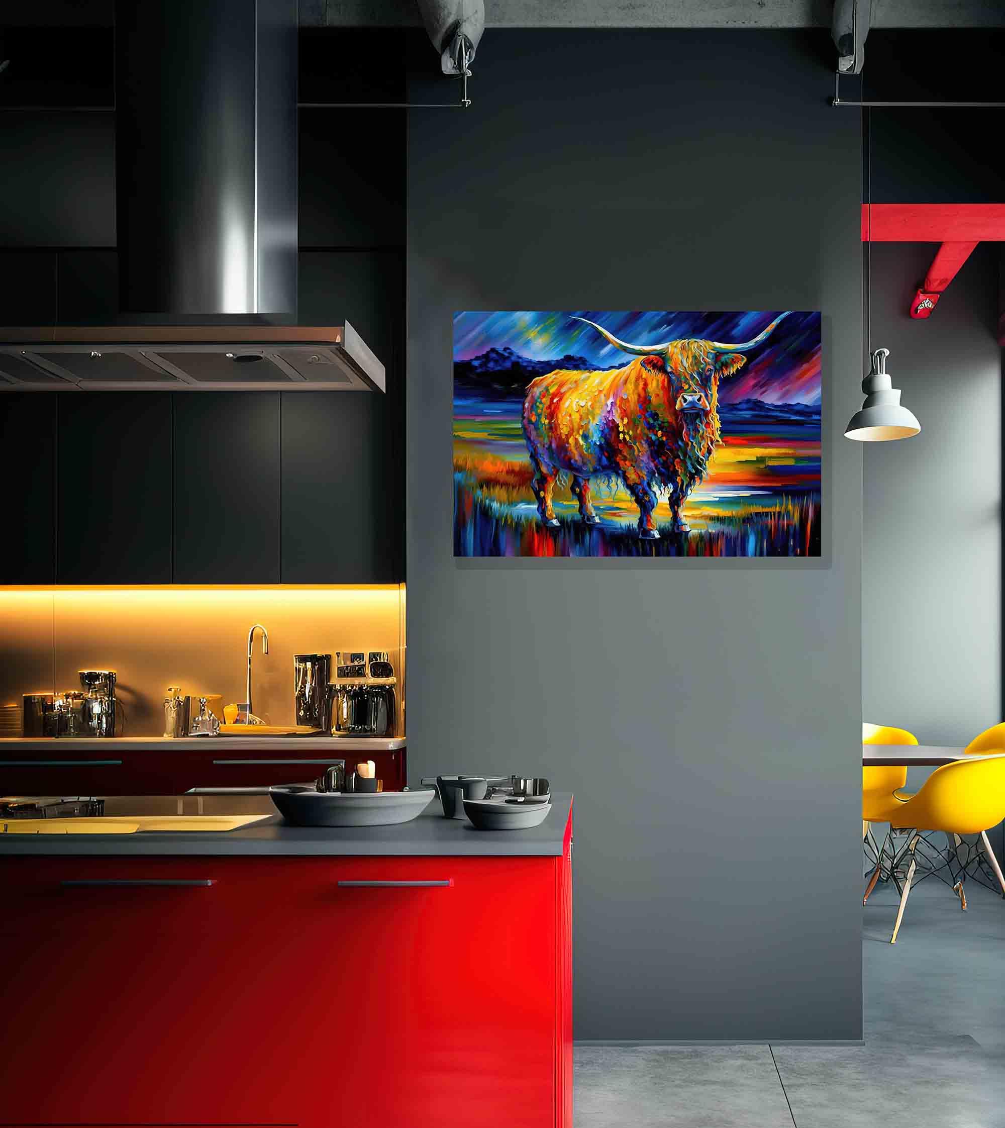 Artley Prints - Schöne Hochlandkuh moderne abstrakte Leinwandbilder für Wohnzimmer, Schlafzimmer, Flur, Küche - Bunte Drucke groß 86 x 61 cm (34 x 24 Zoll) A1