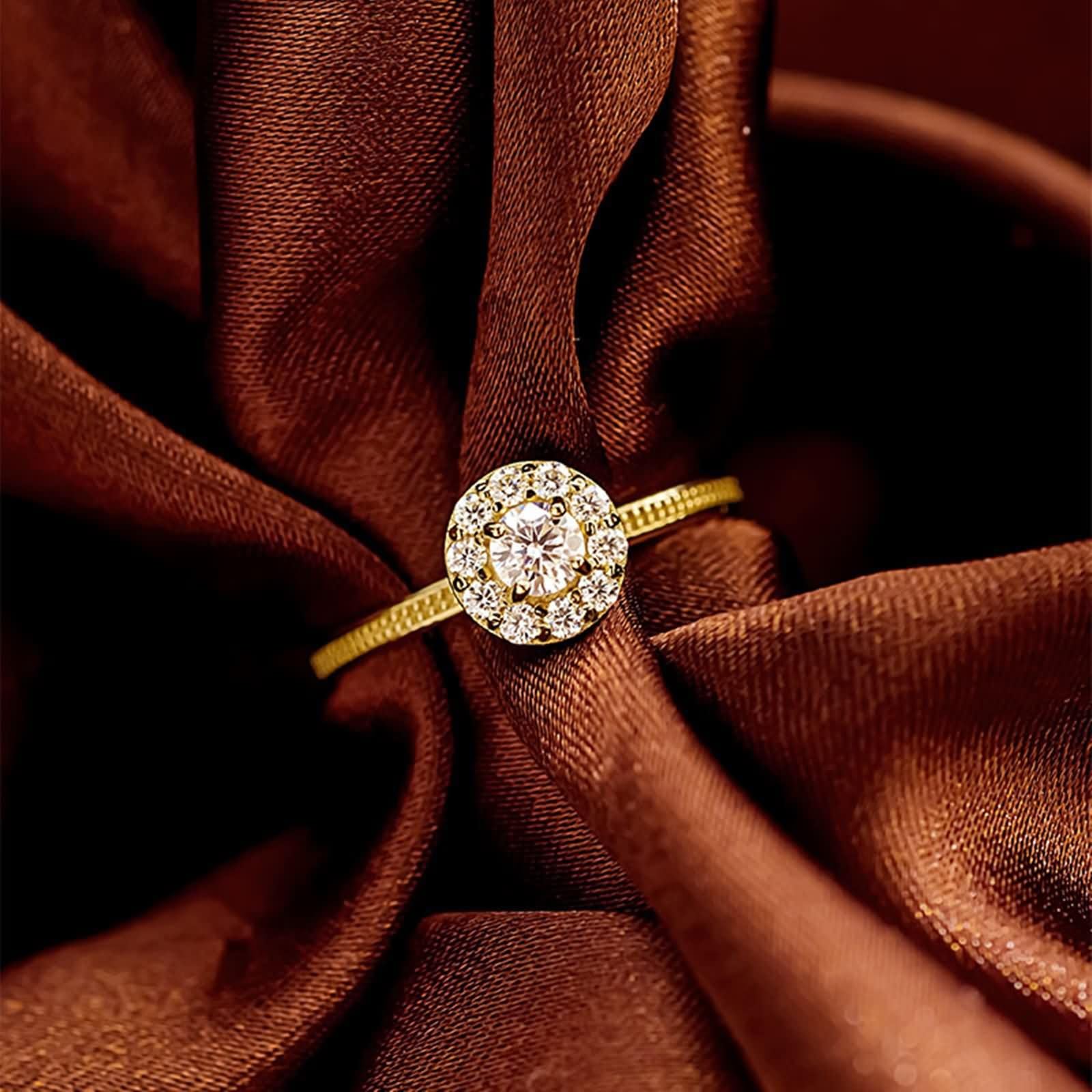 Beydodo Anillos de Matrimonio de Oro Amarillo de 9 14 18 K para Mujer con Flor con Moissanita, Anillos Mujer Alianzas Oro Amarillo