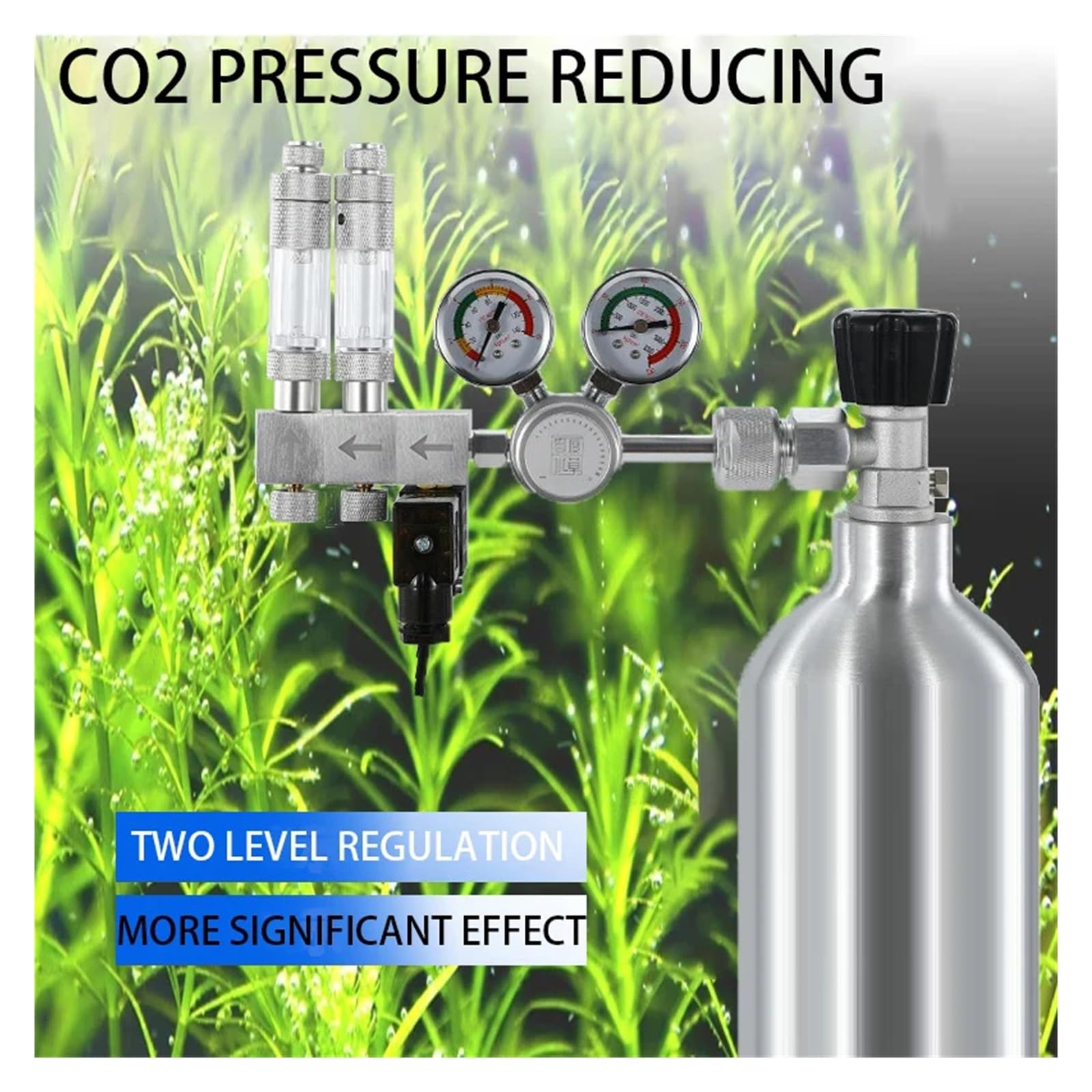Regolatore Co2 Fai-da-Te for Acquario valvola di Regolazione a Doppio Stadio Valvola di riduzione Co2 con Uscita Multi Splitter for Acquario(CGA320)