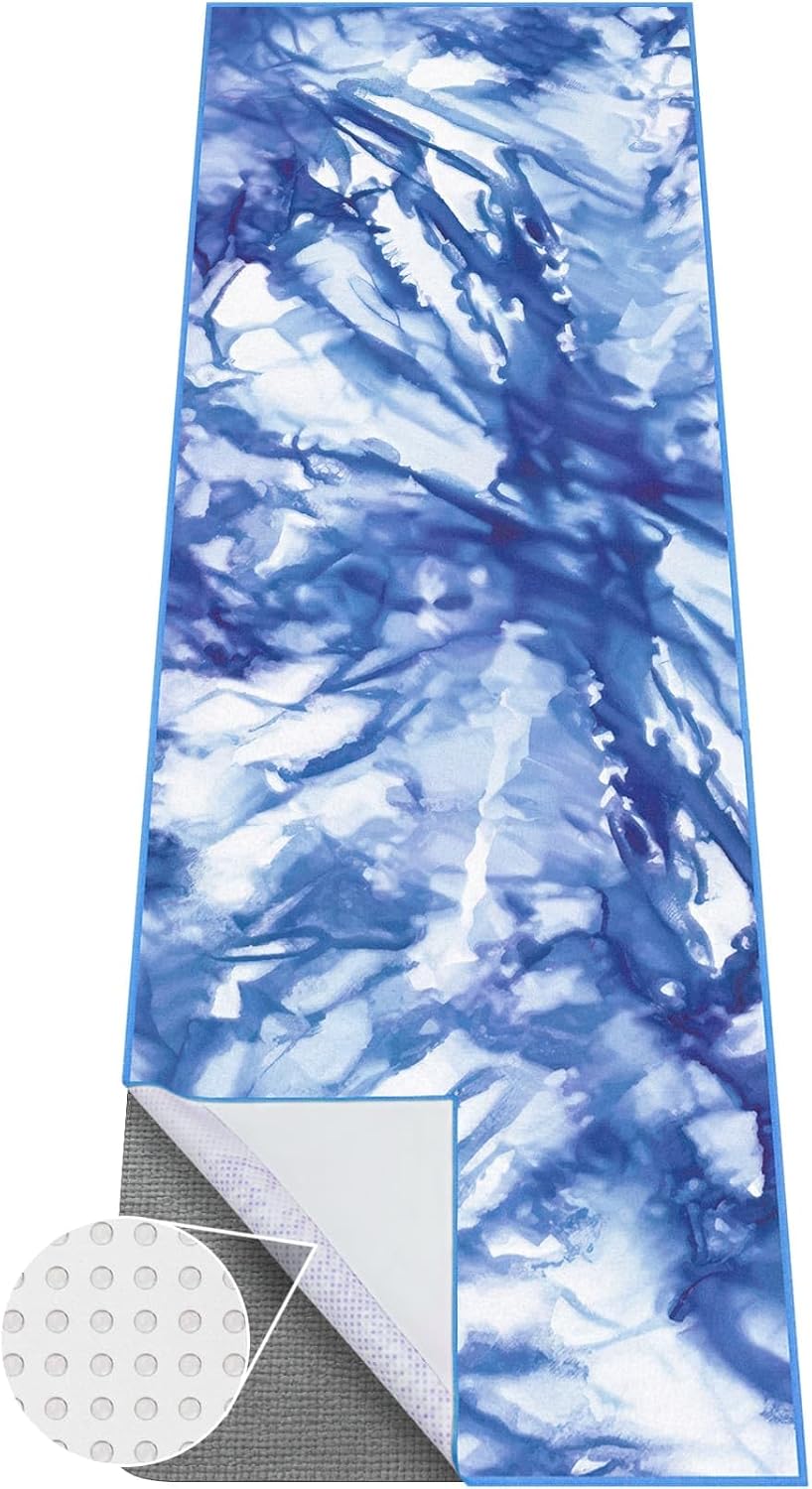 Toalla de yoga caliente con bolsillos en las esquinas, 70 x 26 pulgadas, antideslizante y absorbente del sudor, manta de yoga de microfibra suave