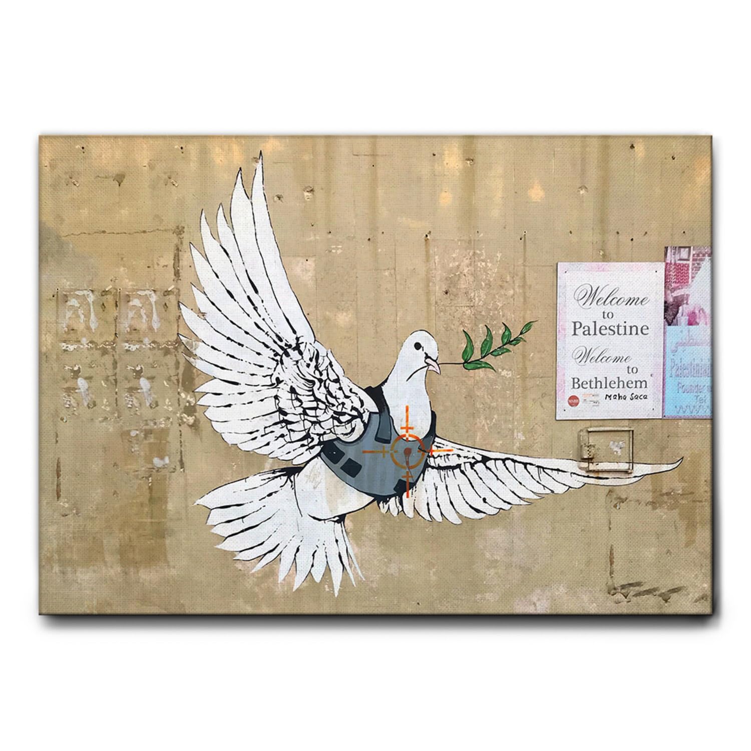 Giallobus - Gemälde - Banksy - Taube Bethlehem - Leinwand mit Standardrahmen - 70x50 - Bereit zum Aufhängen - Moderne Gemälde für zu Hause