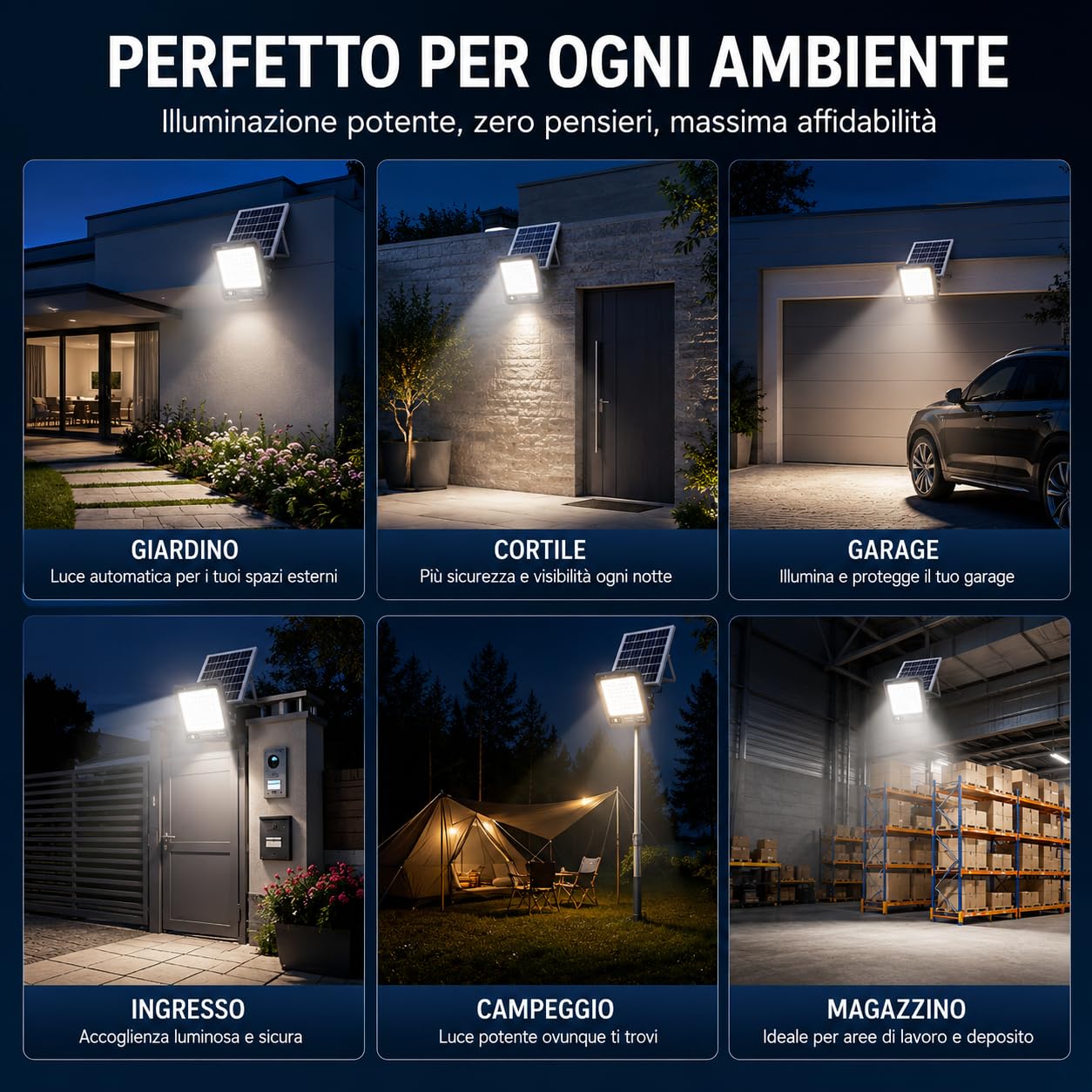 Generico Faretto Solare LED 1000W con Pannello Solare Esterno, Sensore di Movimento PIR, Telecomando, Batteria 5400mAh, 144 LED Alta Luminosità, Impermeabile IP66 per Giardino, Cortile, Garage