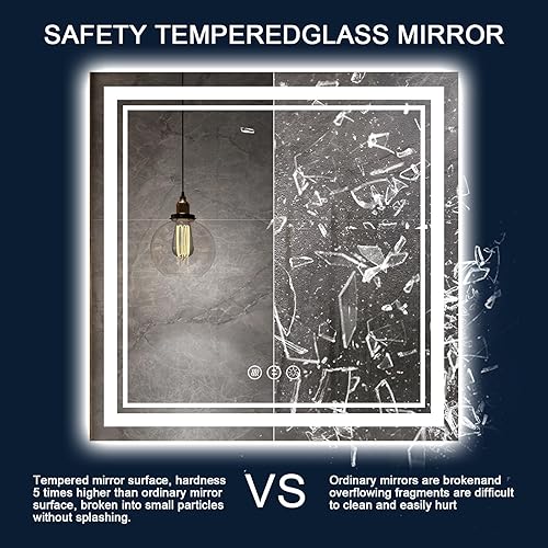 Miniatura 16 de Espejo de baño LED de 40 x 32 pulgadas, luz frontal y retroiluminada, antiniebla, regulable, espejo de tocador iluminado con memoria, espejo LED