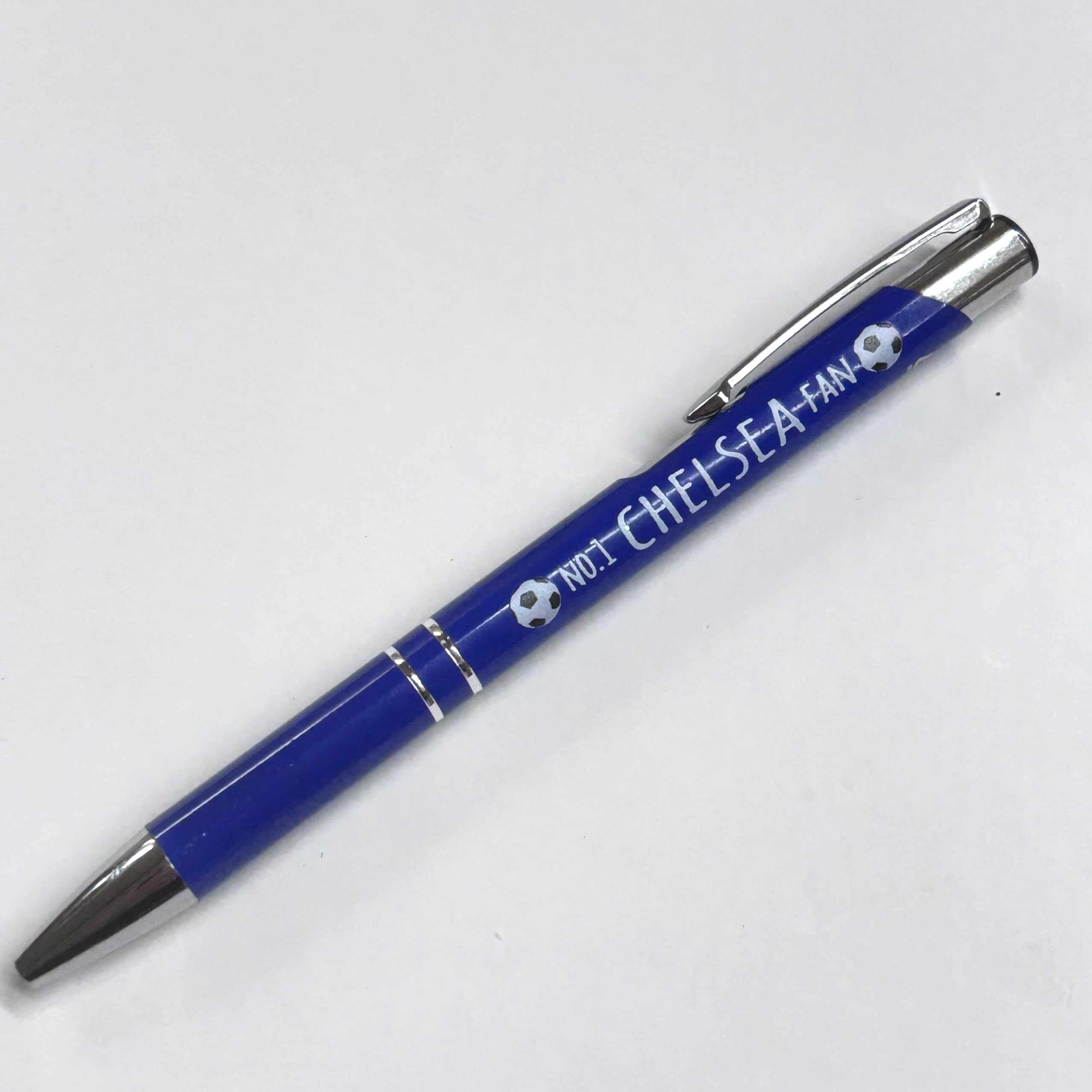 WHITE COTTON CARDS Chelsea Blues Football Club FC NO. 1 FOOTBALL SPORT FAN RECYCLED ALUMINIUM BALLPOINT PEN TEAM NAME TEAM COLOUR STOCKING FILLER WRITING NOVELTY GIFT (PEN-3)