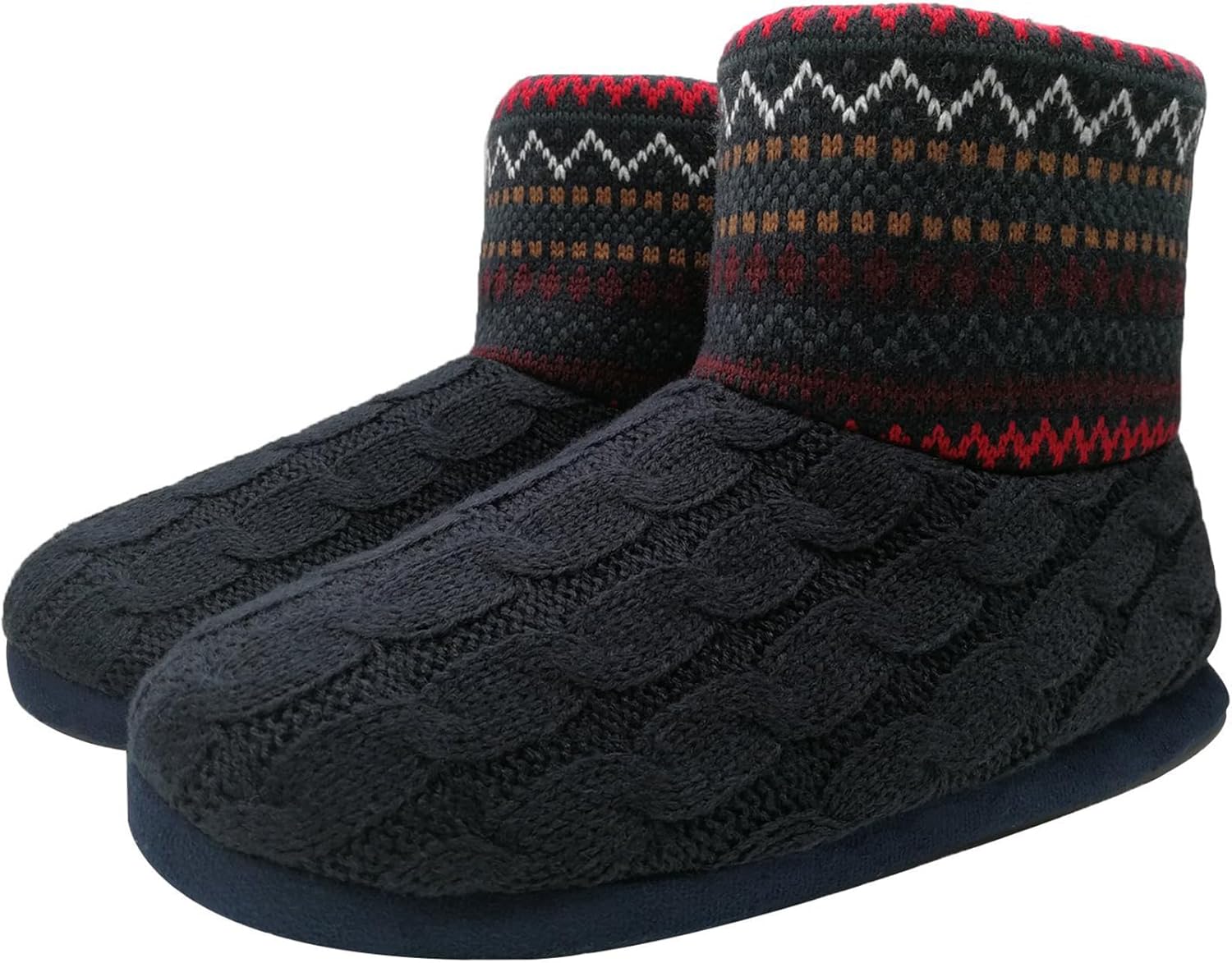GPOS Knit Rock Wool Warm Men Indoor Pull on Cozy Memory Foam Slipper Boots Soft Rubber Sole - Image 6