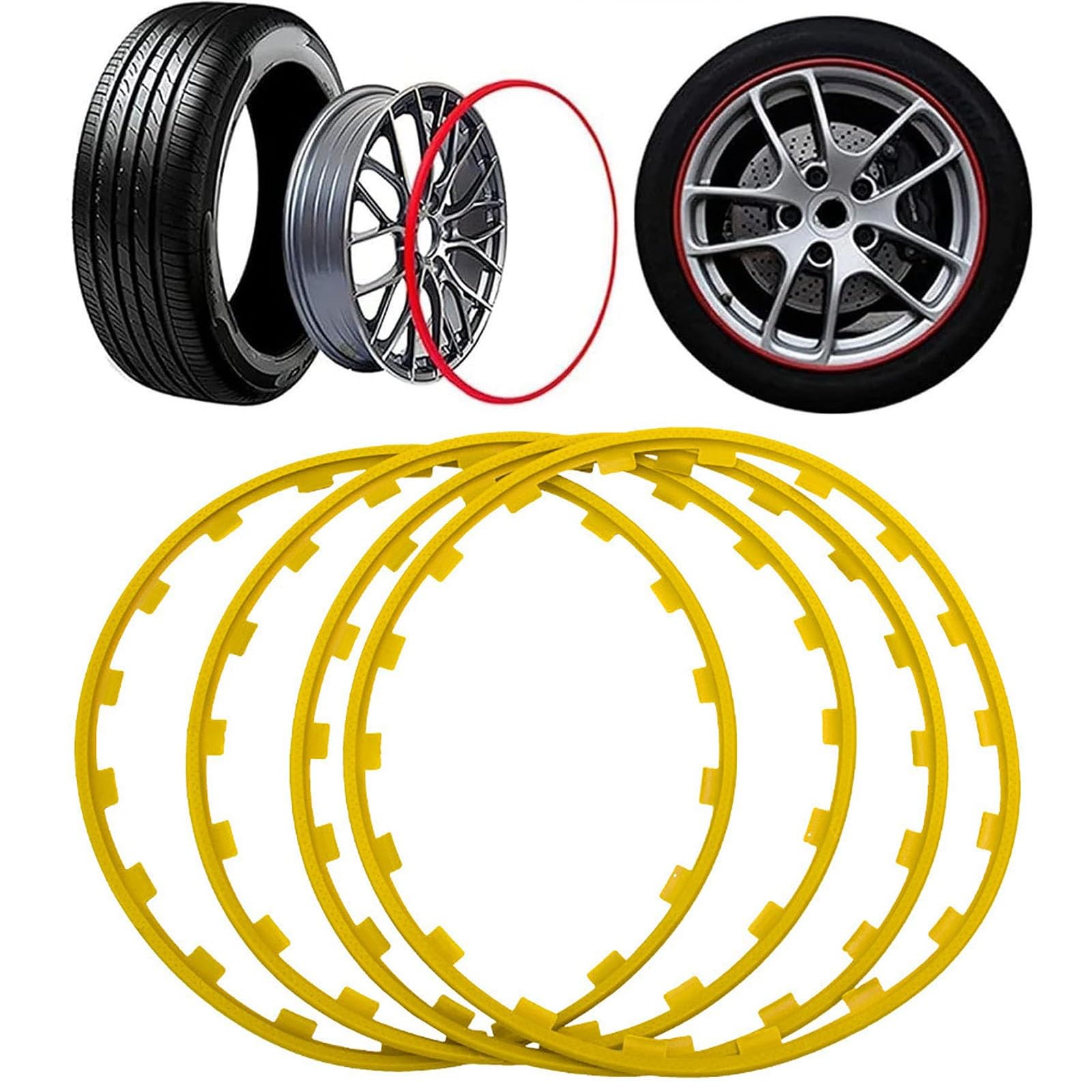 Wheel Protector Ring,16-20 Inch Rim Protectors,4 Piece Wheel Rim Decorative Protectors,Tyre Protectors,Anti-scratch And Anti-friction,Protect Wheels,Long Lasting,Wheel Decorative Strips(Yellow,18in)