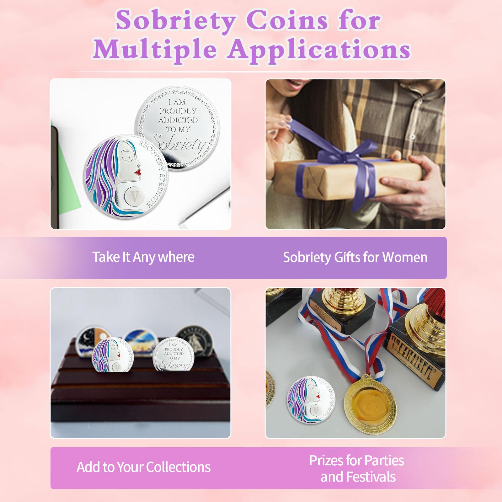 5 Years Nüchternheits-Chips für Frauen, AA-Münze, Alkoholiker, anonymes Medaillon, Nüchternheit, Geschenke für Frauen, Genesungschip, Jahrestags-Zeichen