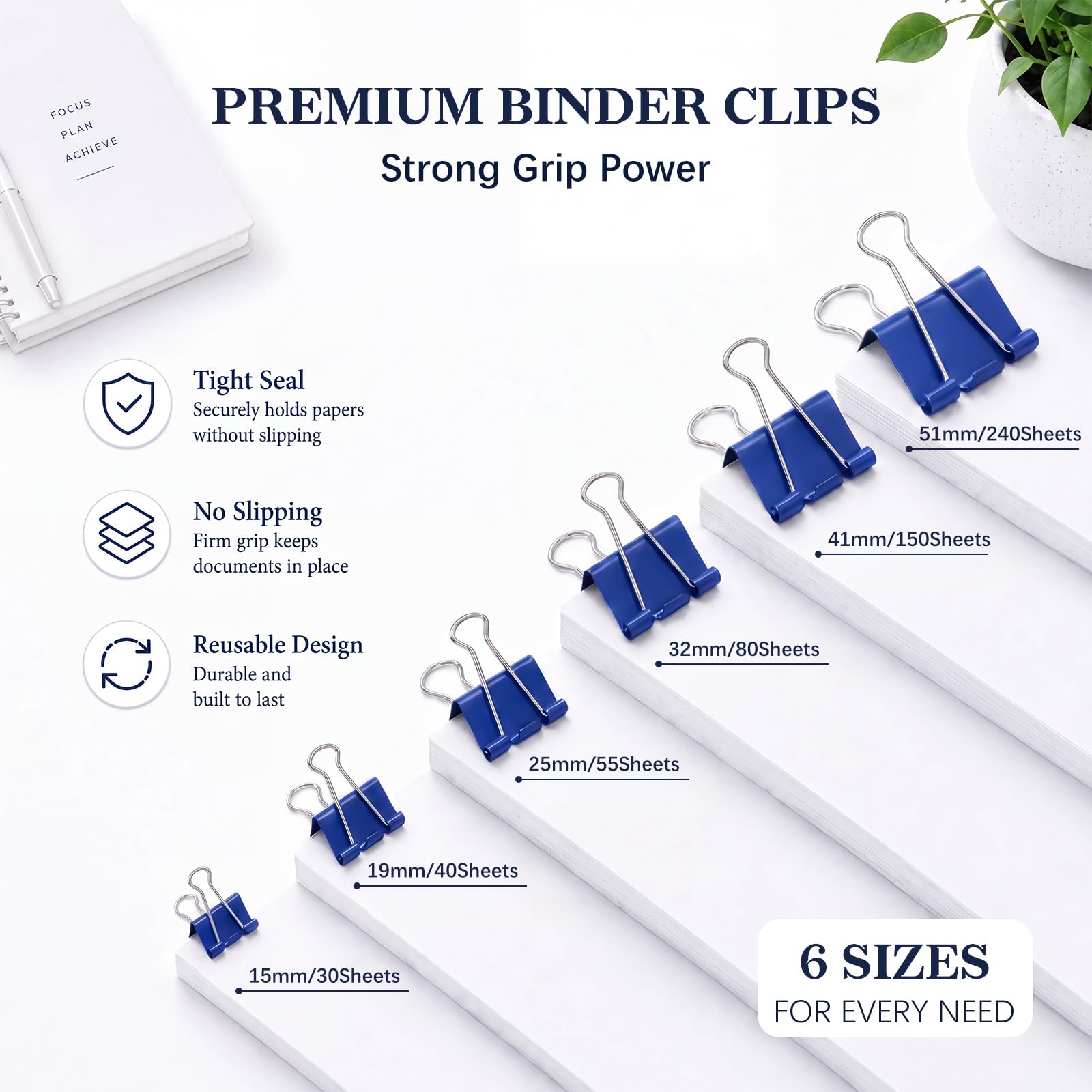 Temiary 138 clip per raccoglitore, 6 misure assortite, con contenitore, blu