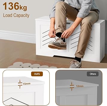 Blisswood Toy Storage Box with Lid & Safety Hinges, Wooden Storage Chest Trunk, Large Blanket Box, Storage Bench & Toy Organizer (White, 100 x 48 x 40 Cm)