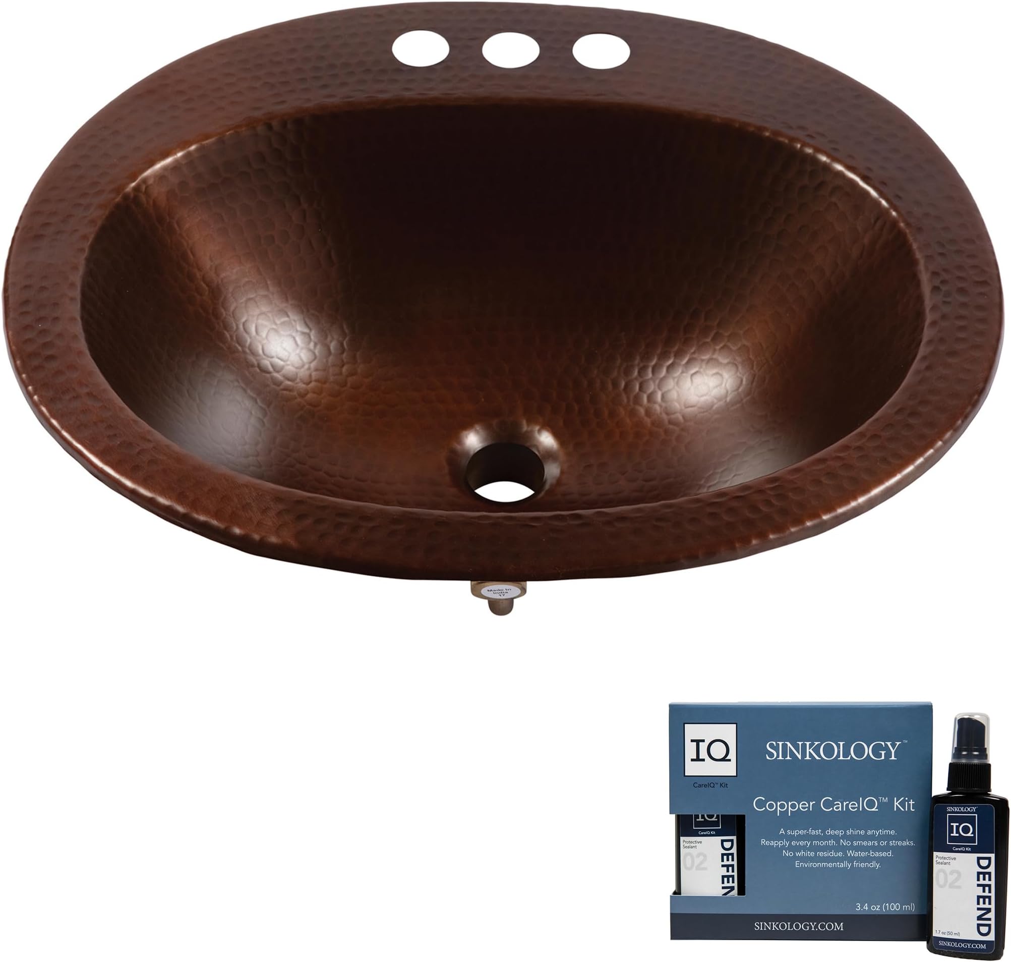Seville 20" Drop-In Bathroom Sink and Care Kit, Aged Copper