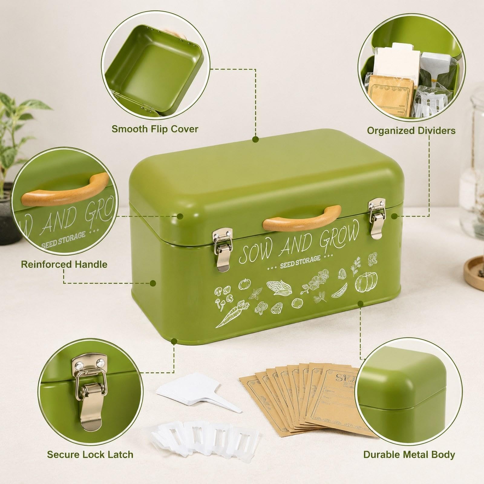 predolo Scatola portaoggetti Organizer da Giardino in con Chiusure e Buste, Robusta Confezione per riporre Attrezzi da Giardinaggio, Idea Regalo, L