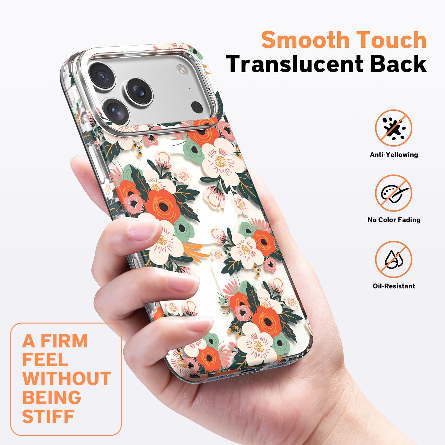 for iPhone 17 Pro Case Girly (Compatible with Magsafe) with Hibiscus Floral Pattern Design (Non Yellowing,Slim Bumper,Drop Protection), Clear Cute Flower Magnetic Phone Cover for Women Girls