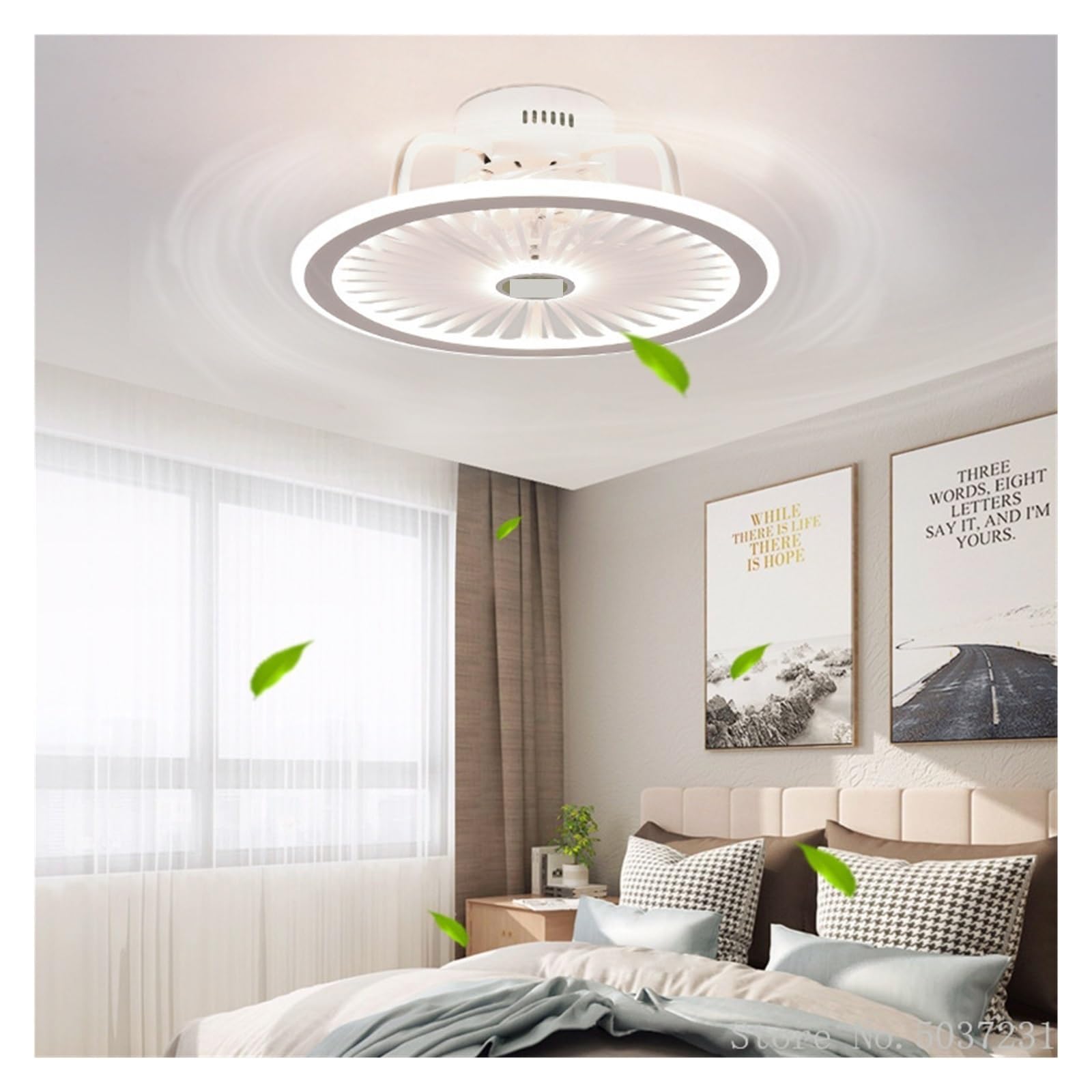 ERETYRET Nordic Simple Bedroom Ceiling Fan Lamp Invisible Restaurant Living Room Children's Intelligent Home Decor Quiet Cooling(8017 White)