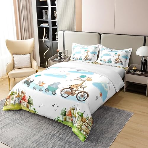 Miniatura 2 de Erosebridal Funda de edredón de avión, 100% algodón orgánico, juego de ropa de cama matrimonial para niños y niñas, funda de edredón de jirafa,