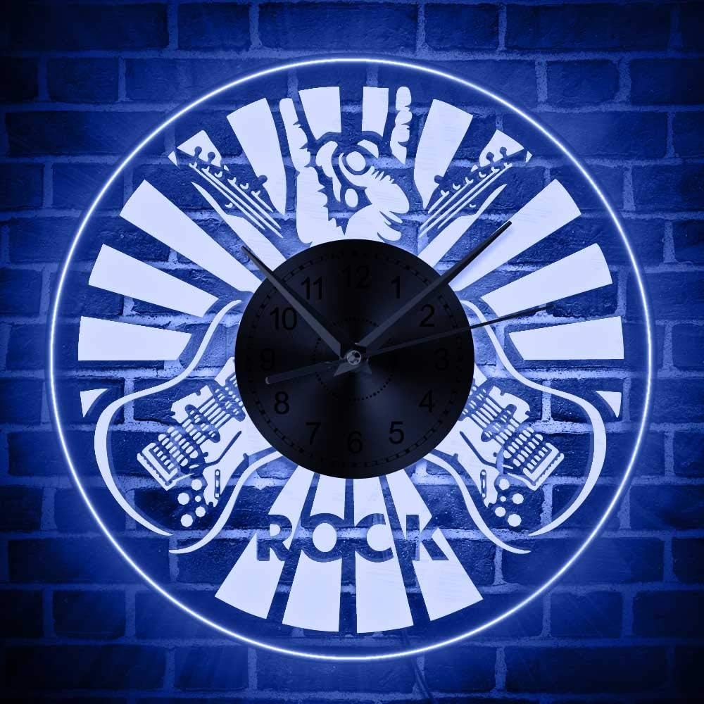 The Geeky Days Rock Music Theme Time Clock 12" Creative Musical Instrument Guitar 3D Acrylic Wall Clock Best Gift Art Home Decor