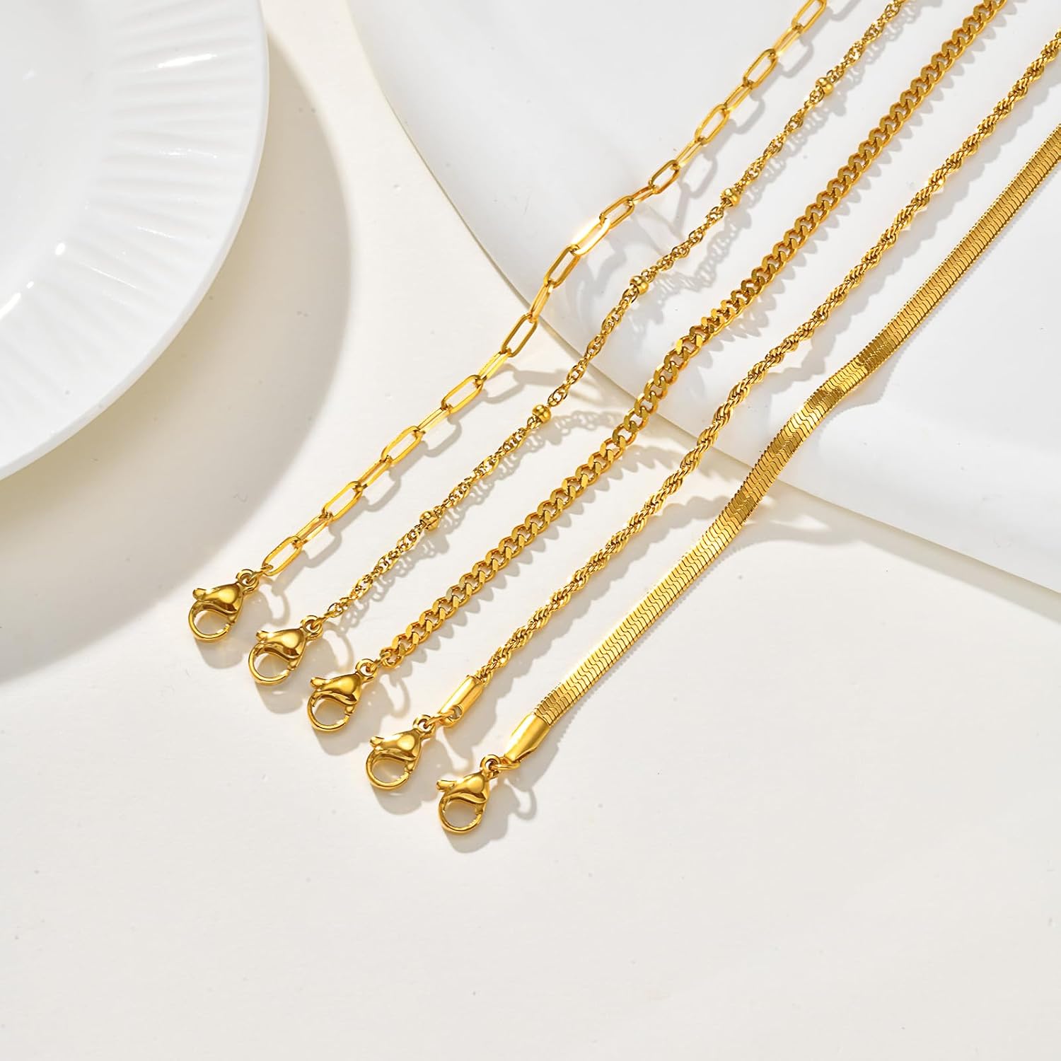 KSF Gold Anklets for Women Waterproof - 18k Gold Plated Ankle Bracelets for Women, 5PCS Anklet Set Cuban Herringbone Figaro Link Chain Anklets for Women Summer Beach Jewelry Gift Adjustable Size - Image 5