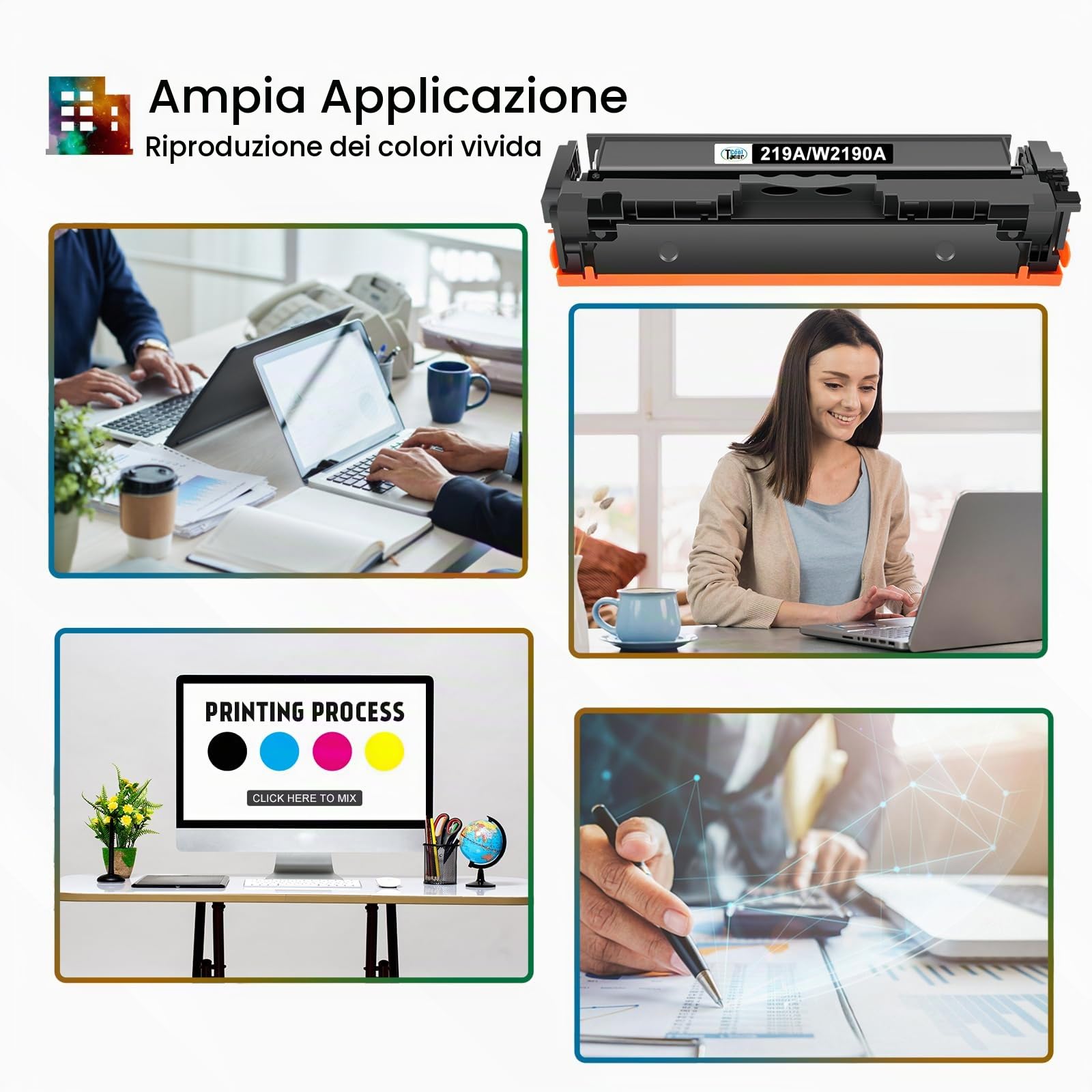 219A 219X 3302FDW 3302SDW 3302FDN Toner Nessun chip 4-Pack | Compatibili per HP Color LaserJet Pro MFP 3302FDW 3302FDNG 3302FDWG 3302SDWG 3202DN 3202DW Nero Ciano Giallo Magenta
