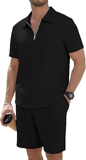 Men's Summer Track Suits 2 Piece Shorts Sets | Short Sleeve Sweatsuit Outfits, 1/4 Zip Golf Polo Shirts, Loungewear