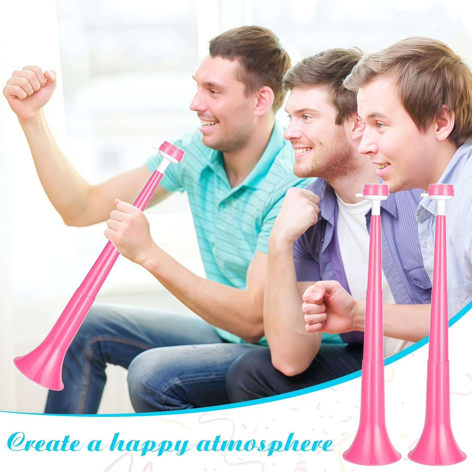 Lot de 6 trompettes en plastique pour corne de stade Rose 53,3 cm