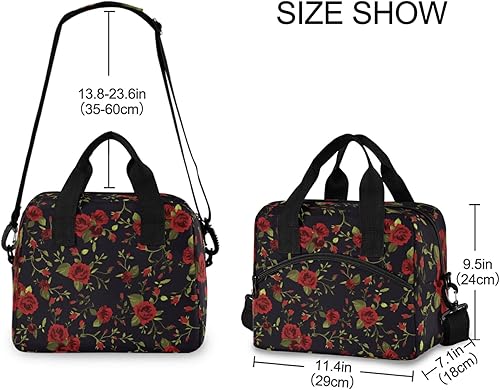 Miniatura 3 de ALAZA Lonchera con aislamiento floral de rosas rojas, bolsas enfriadoras reutilizables con correa para el hombro para mujeres, hombres y adultos, 19