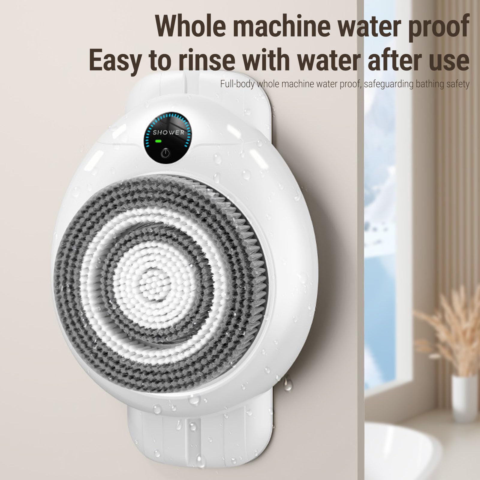 SIXRUN Cepillo Eléctrico de Limpieza de Espalda para Ducha para Limpieza Profunda, Fregador de Espalda Automático Montado en la Pared para Uso Doméstico, 2000 MAh, Incluye Cepillo de Silicona de