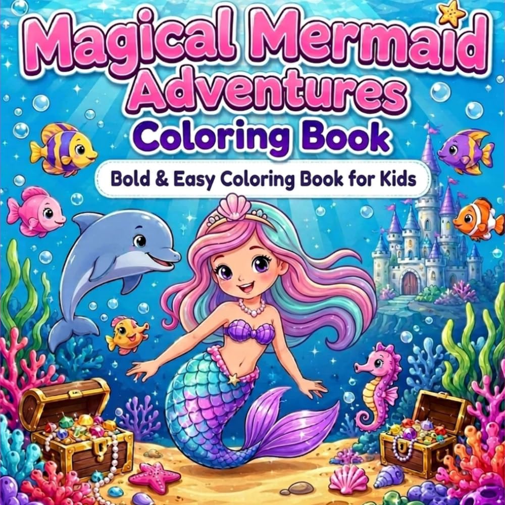 Magical Mermaid Adventures Coloring Book: Cute Bold and Easy Coloring Book for Kids Ages 4–8