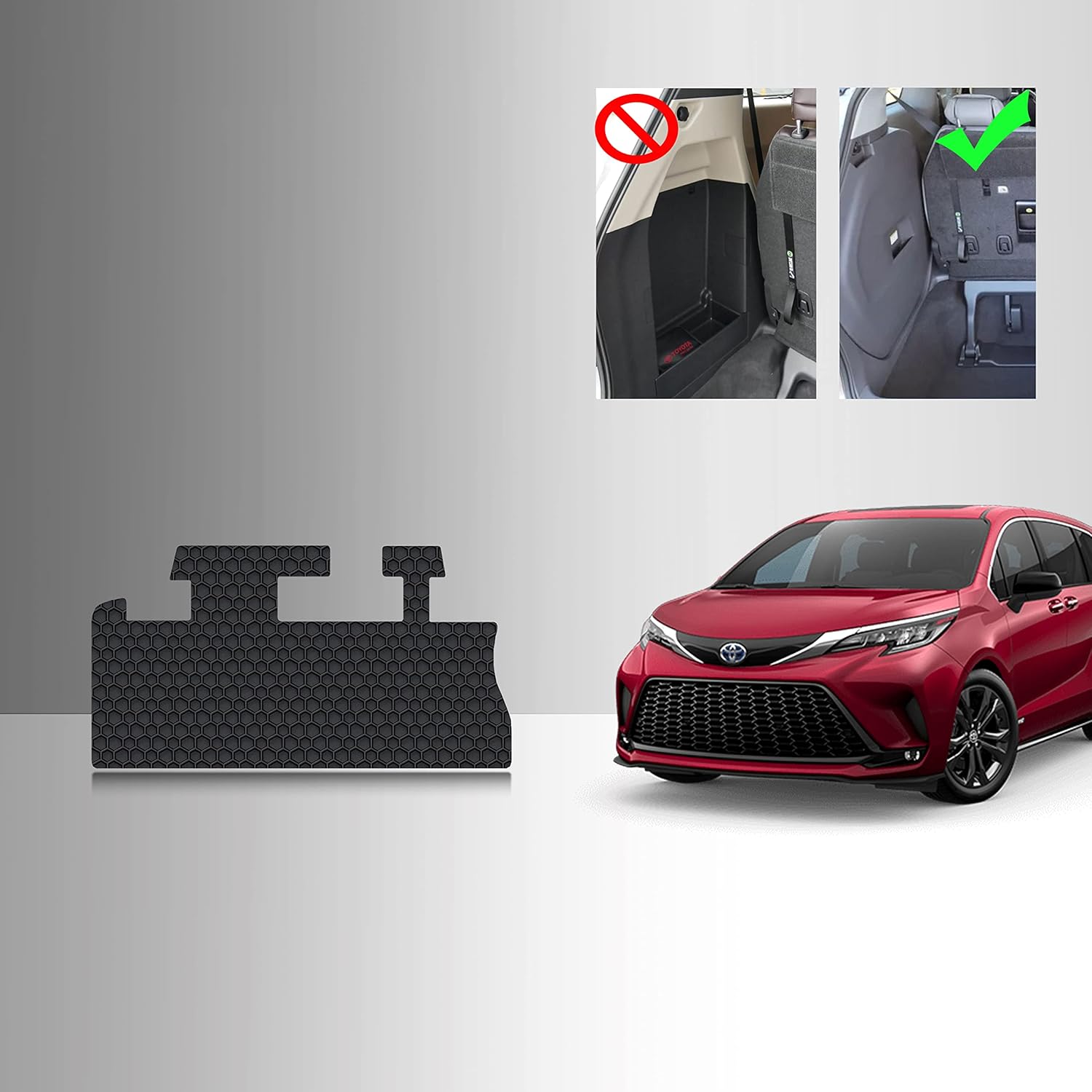 TOUGHPRO Storage Mats Accessories for Toyota Sienna with Spare Tire All Weather Heavy Duty (Made in USA) Black Rubber 2021 2022 2023 2024 2025