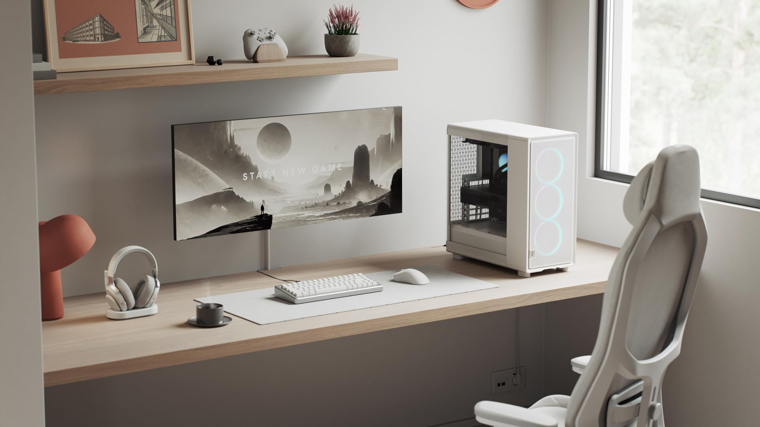 Fractal Design Epoch Weiß RGB - Klares Seitenteil aus gehärtetem Glas - Gaming-PC-Gehäuse - Mesh-Frontpanel - DREI Momentum 12 RGB-Lüfter inkl. - Geräumiger Innenraum - ATX/mATX/ITX Unterstützung – Bild 2