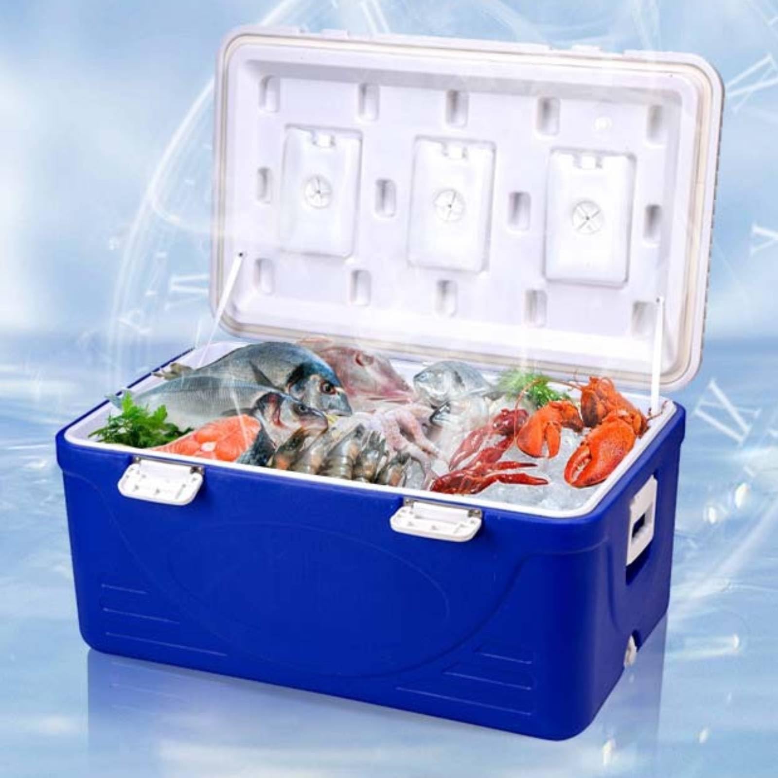 Isolierter Aufbewahrungsbehälter Kühlbehälter Isolierbox Thermobehälter Transportbox mit Deckel Front Riegel Tragegriffen Und Ablauföffnung aus HDPE