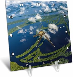 3dRose 6x6 Desk Clock - Aerial of Amazon River Basin with Meandering Waterways, Manaus, Brazil Brazil