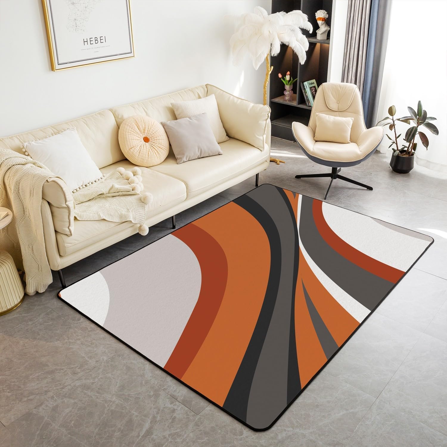 Tapis de flanelle 3D 120x160cm à rayures géométriques pour le sol du salon