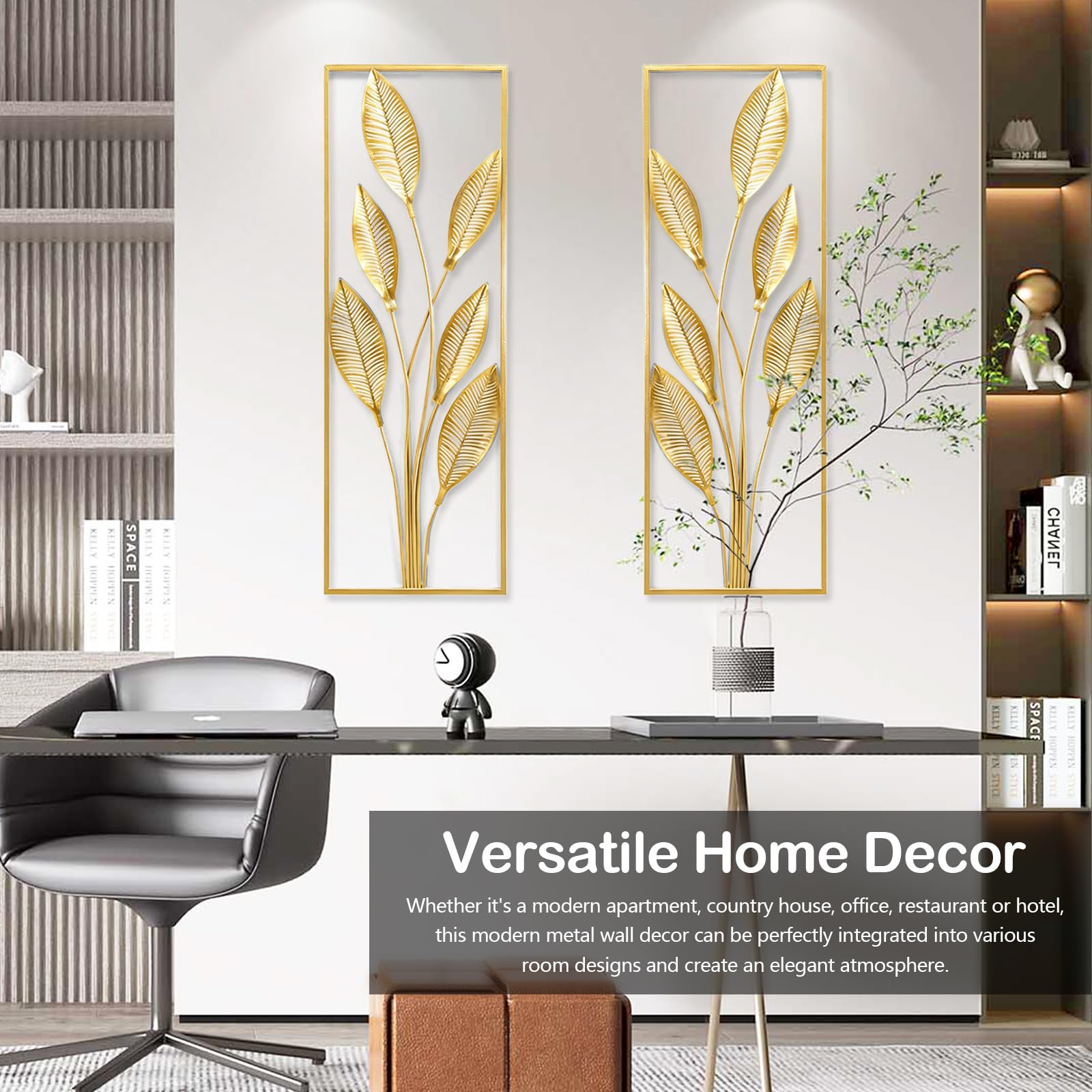DecoracióN De Pared De Metal, 2 Piezas De DecoracióN De Pared Para Sala De Estar Hechas A Mano PéTalos De Pera Dorados Arte De Pared Moderno Para Sala De Estar Y Dormitorio (Montaje Sin Clavos)