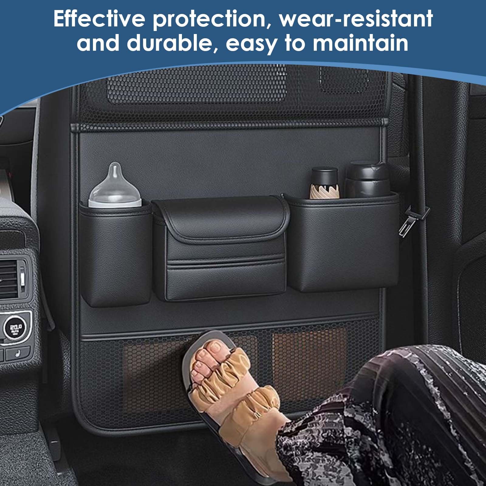 Organizer Auto Sedile con Vassoio da Tavolo Pieghevole, Posteriore Protezione Proteggi Sedile Auto Accessori, Organizer Macchina con Tasche Multiple, Impermeabile, Nero, 61x42 cm