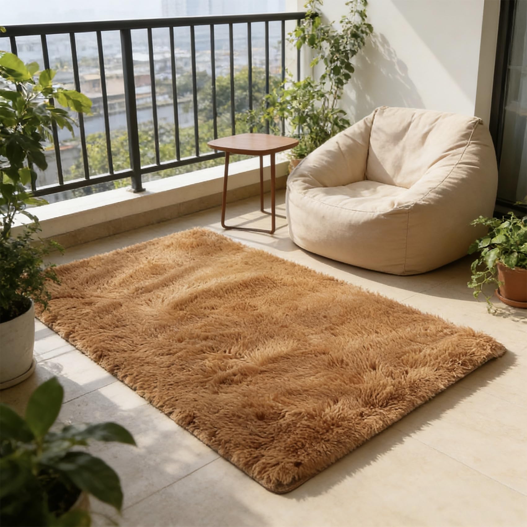 Tapis de chambre 184x300 cm marron à poils longs shaggy et doux