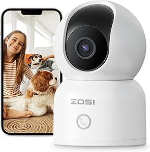 ZOSI Indoor Pan/Tilt Smart Security Camera,2K 360 Degree Baby Pet Monitor,Plug-in 2.4G/5G Dual-Band WiFi Home Cam with Phone App,Night Vision,Person Detection,2 Way Audio,Cloud & Memory Card Storage asin的图片