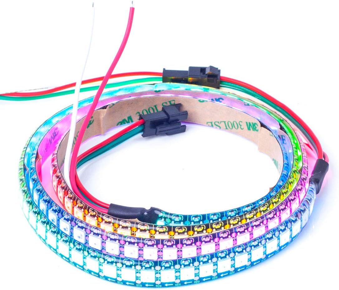 BTF-LIGHTING WS2812E ECO RGB Alloy Wires 5050SMD Individual Addressable 3.3FT 144(2X72) Pixels/m Flexible Black PCB Full Color Pixel Strip Dream Color IP65 Waterproof DIY Project Only DC5V(Only Strip)