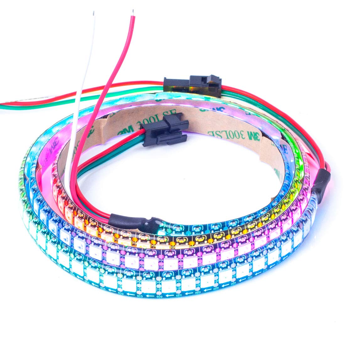 BTF-LIGHTING WS2812E ECO RGB Alloy Wires 5050SMD Individual Addressable 3.3FT 144(2X72) Pixels/m Flexible Black PCB Full Color Pixel Strip Dream Color IP65 Waterproof DIY Project Only DC5V(Only Strip)