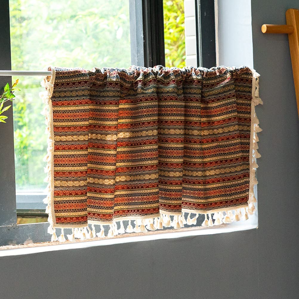 Cenefa de panel de cortina de ventana estilo bohemio con borlas y confección semi opaca vintage