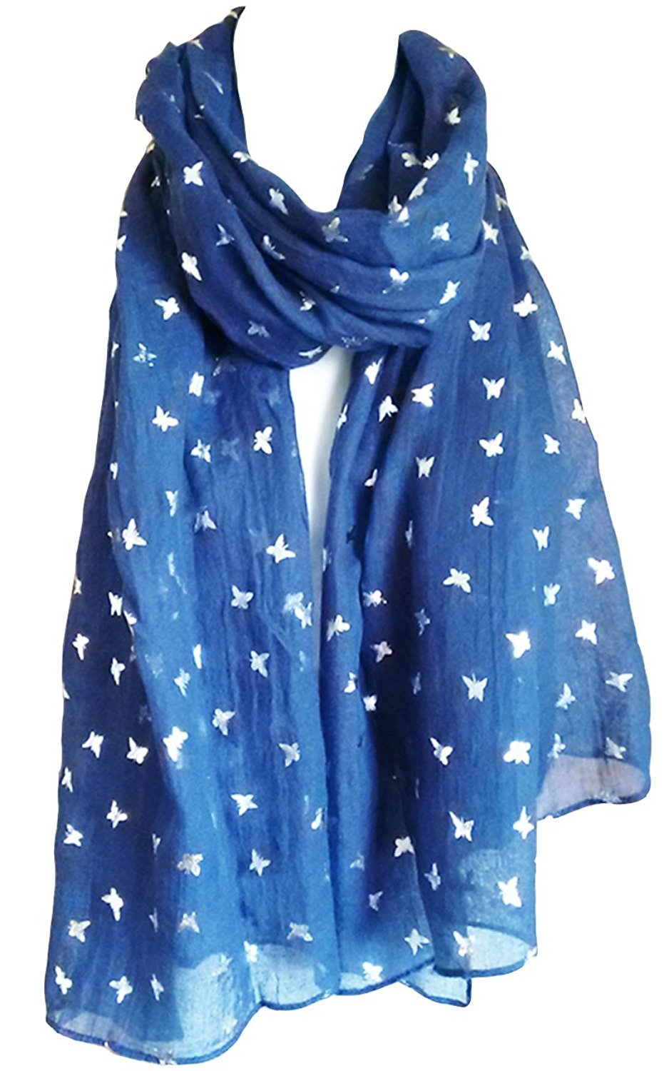 Glamlondon Women's Navy Blue Butterfly Print Scarf (Navy Blue)